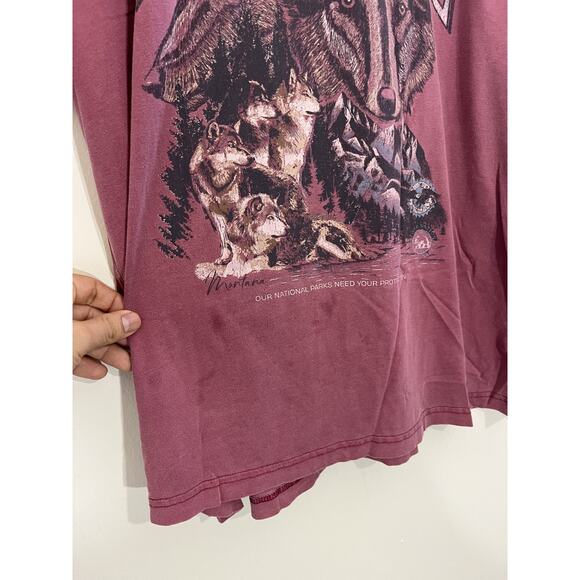 Yellowstone Wolves National Park Animals Spirit Tee Shirt XL USA 90s Y2K Red - Picture 3 of 15